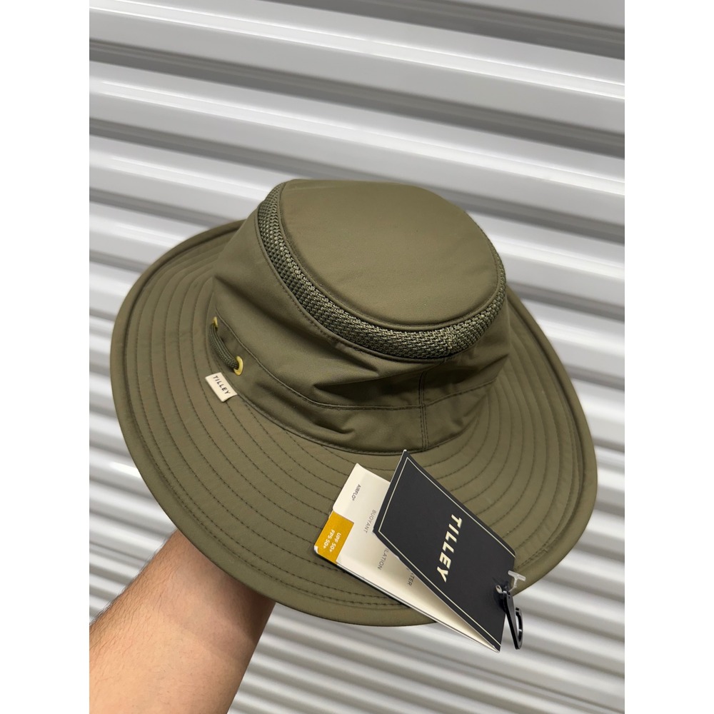 Tilley Airflo Broad Brim Recycled Hat Olive Green  Size 7 UPF 50+ Sun Hat